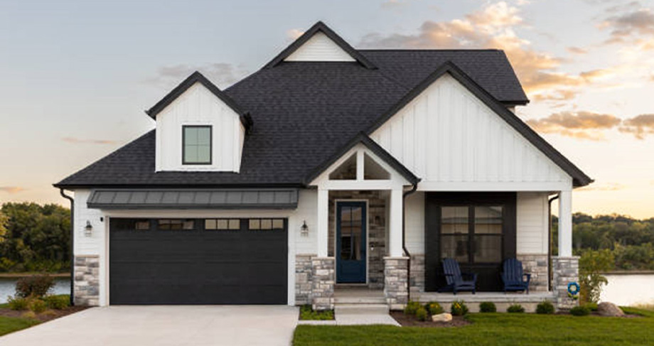 Exterior shot of a large house from the driveway