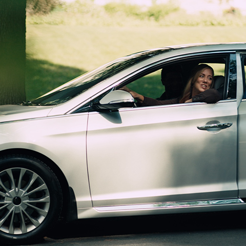group carpooling in a new car